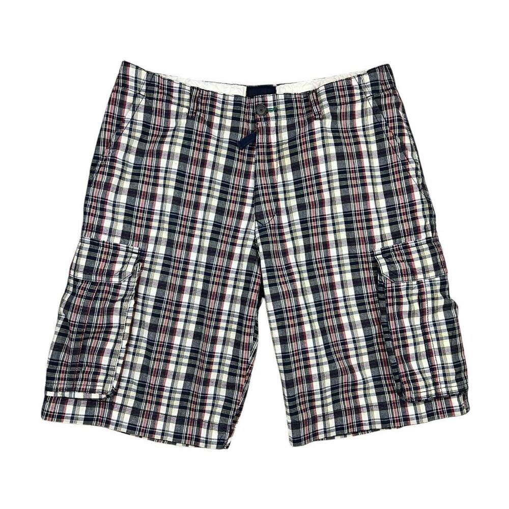 Tommy Hilfiger Men's Navy & Red Plaid Cargo Shorts Size 36 Preppy Casual